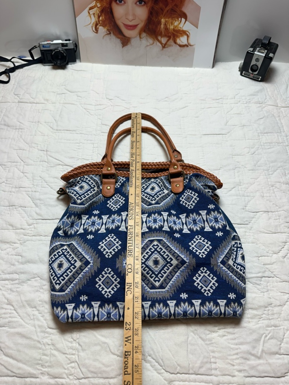 Coastal Boho Jacquard Tote | Woven Weekender Shoulder Bag - Picture 9 of 11